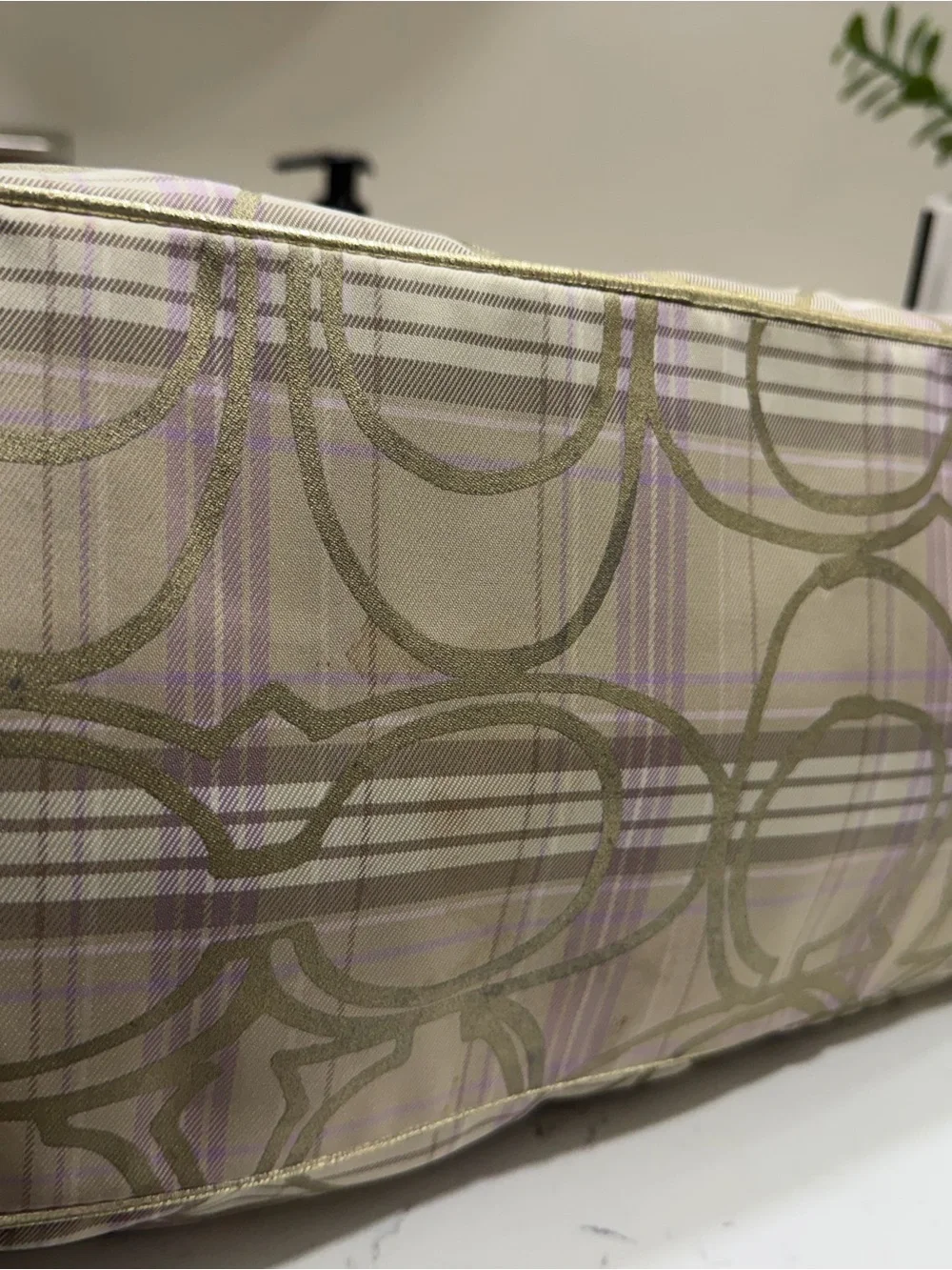Coach F17213 Signature Plaid Tote Wallet Wristlet 3-Piece Set Beige Lavender - Picture 2 of 12